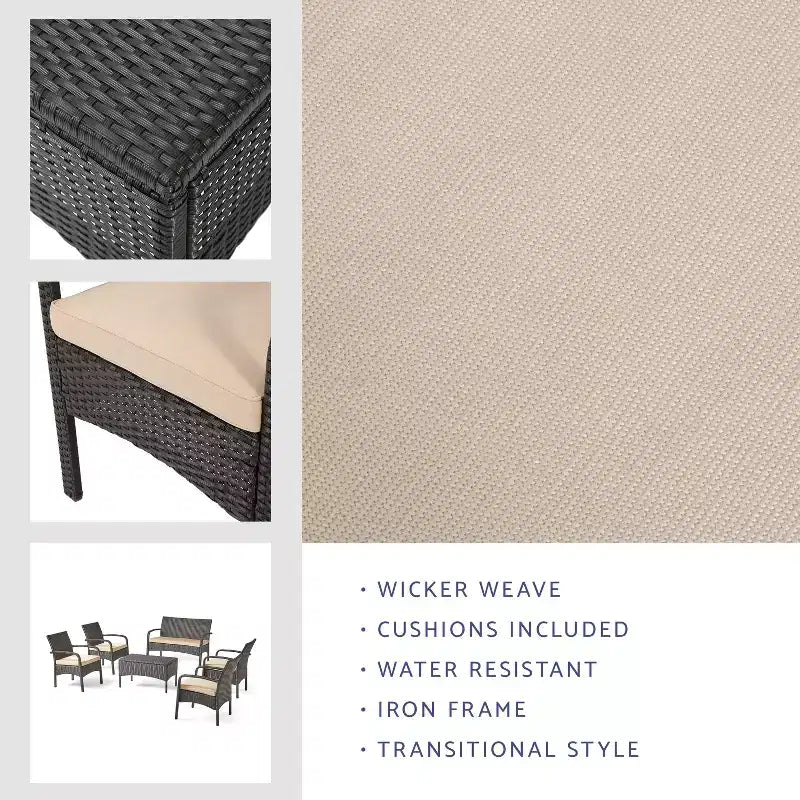 GDFStudio Kilburn Outdoor Wicker 6 Seater Chat Set with Water-Resistant Cushion