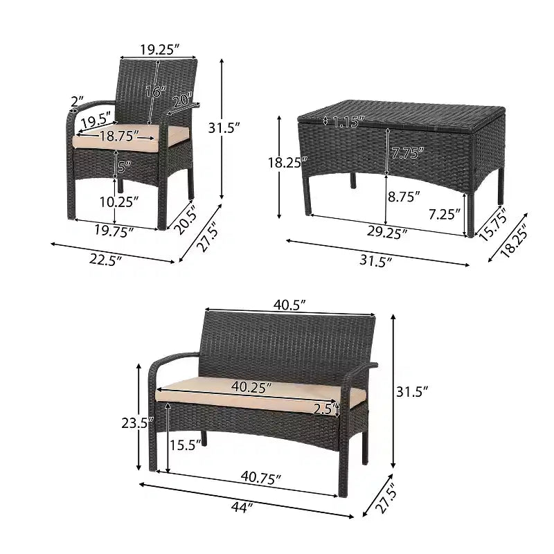 GDFStudio Kilburn Outdoor Wicker 6 Seater Chat Set with Water-Resistant Cushion