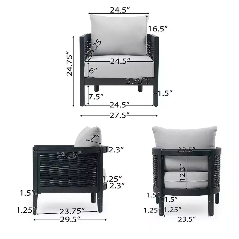 Christopher Knight Home Burchett 4 Pieces Patio Acacia Wood and Wicker Conversation Set with Cushions