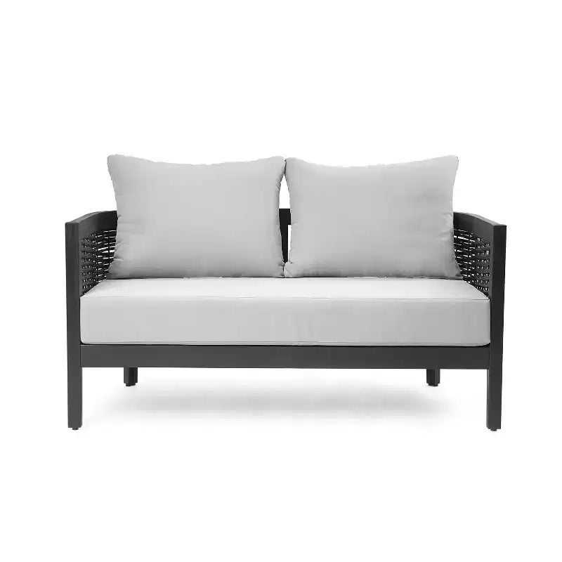Christopher Knight Home Burchett 4 Pieces Patio Acacia Wood and Wicker Conversation Set with Cushions