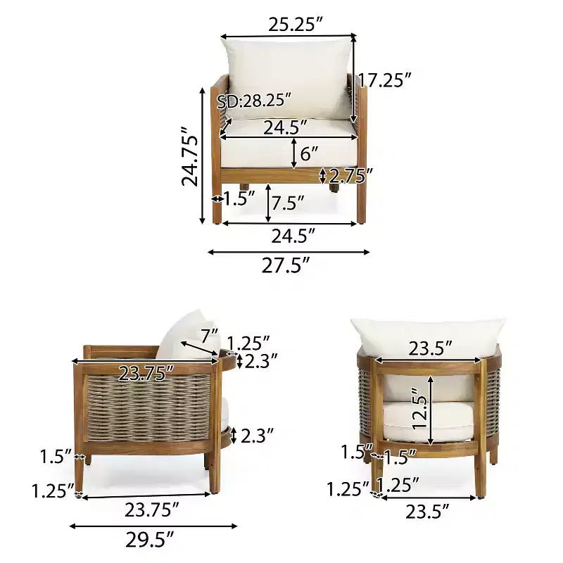 Christopher Knight Home Burchett 4 Pieces Patio Acacia Wood and Wicker Conversation Set with Cushions