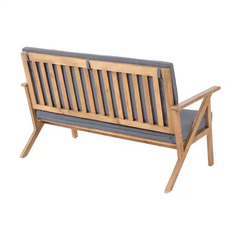 Christopher Knight Home Lissette Outdoor Acacia Wood 4 Seater Chat Set with Cushions, Teak and Dark Gray