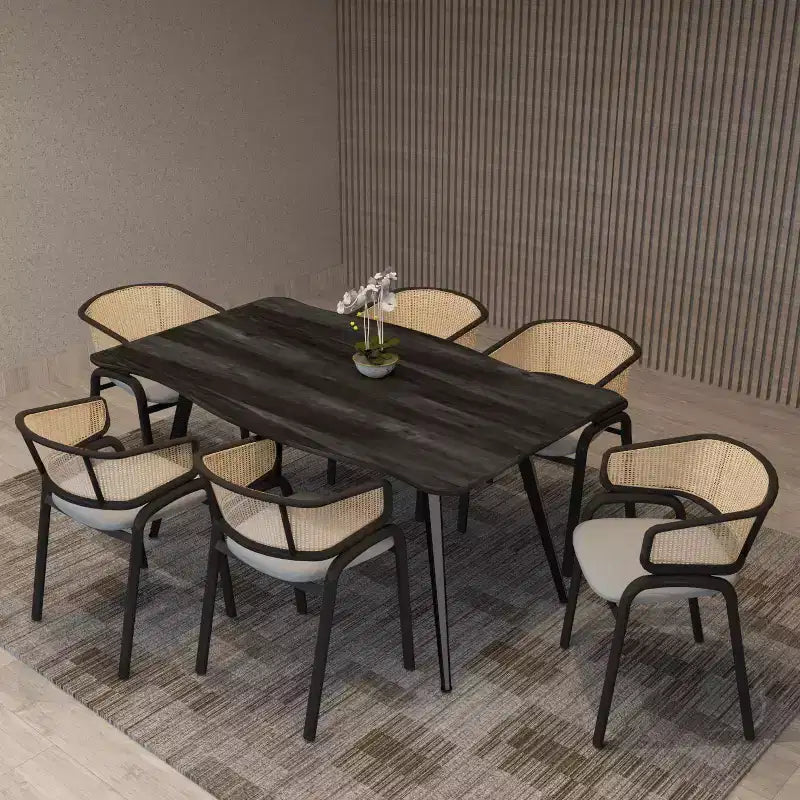 LeisureMod Ravenna 7-pc Dining Set, 63 Rectangular Table and 6 Ervilla Chairs