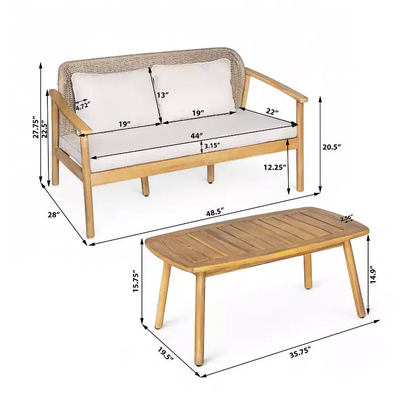 Christopher Knight Home Adrian 2 Piece Patio Woven Rope Acacia Wood Seating Set, Brown