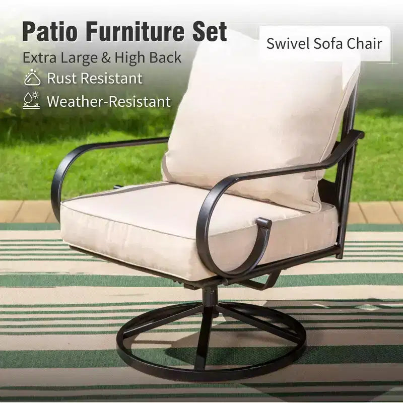 Captiva Designs 6pc extra large metal outdoor patio conversation set with four swivel pattern-back chairs and loveseat