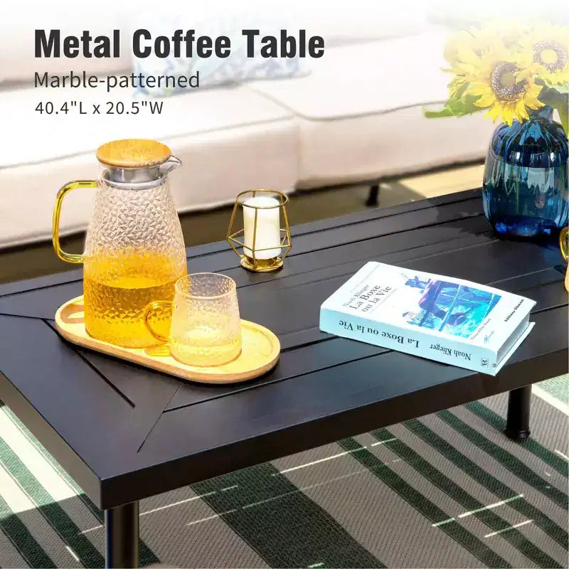 Captiva Designs 6pc extra large metal outdoor patio conversation set with four swivel pattern-back chairs and loveseat