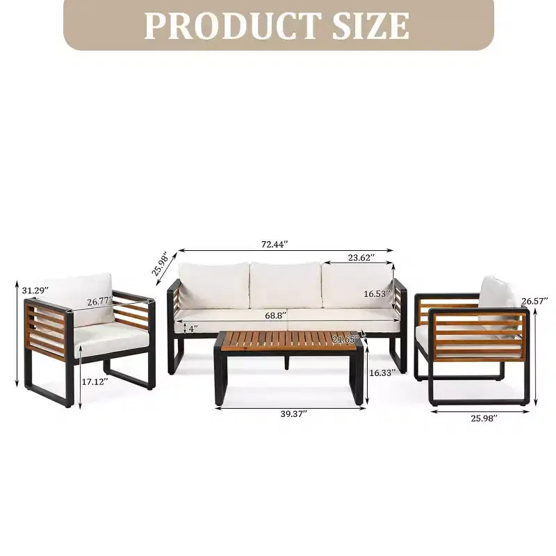 Whisen Outdoor Furniture sofa for 5 Person Conversation Set, Garden Sofa Set With Removable Cushion