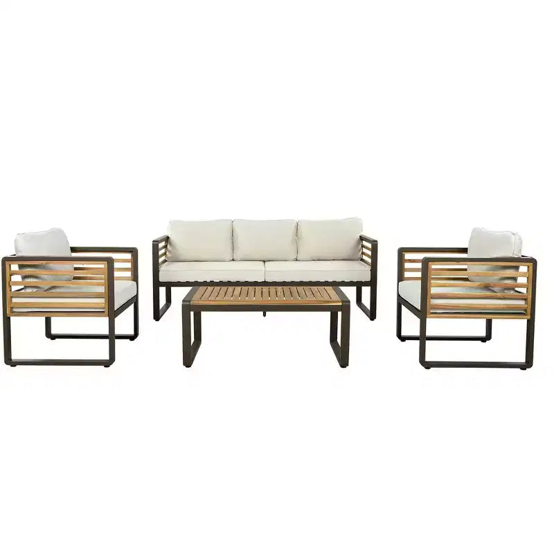 Whisen Outdoor Furniture sofa for 5 Person Conversation Set, Garden Sofa Set With Removable Cushion