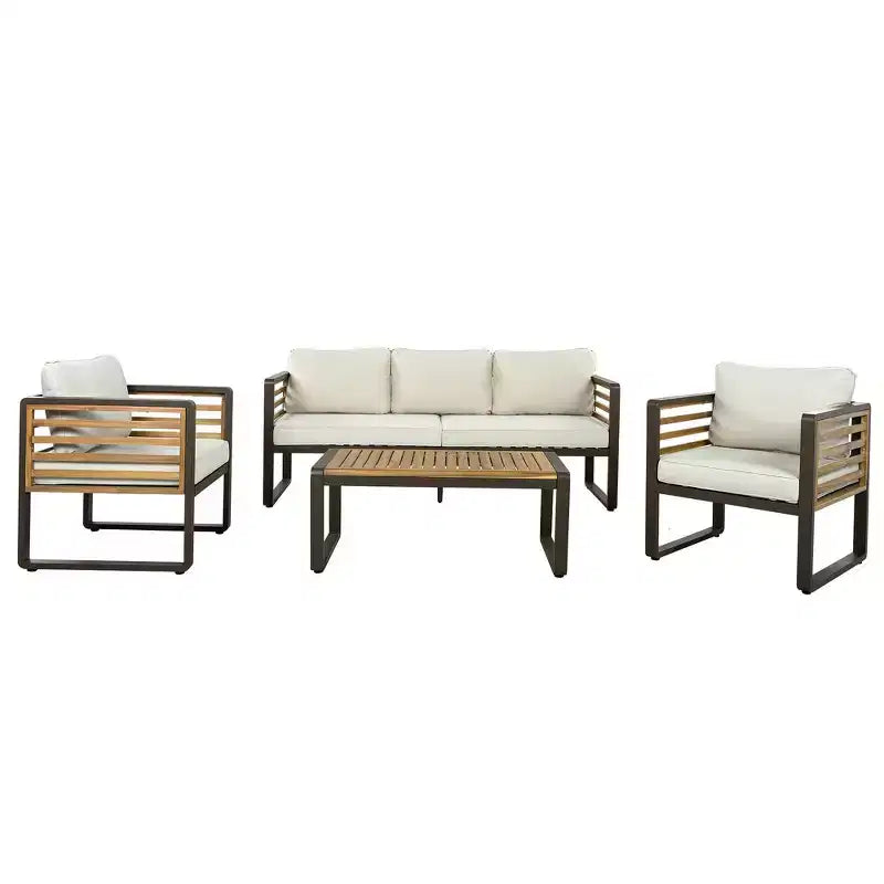 Whisen Outdoor Furniture sofa for 5 Person Conversation Set, Garden Sofa Set With Removable Cushion