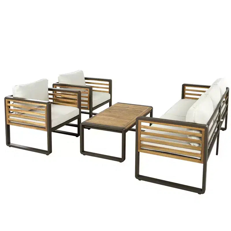 Whisen Outdoor Furniture sofa for 5 Person Conversation Set, Garden Sofa Set With Removable Cushion