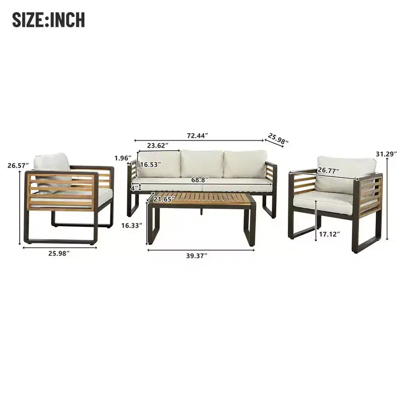 Whisen Outdoor Furniture sofa for 5 Person Conversation Set, Garden Sofa Set With Removable Cushion