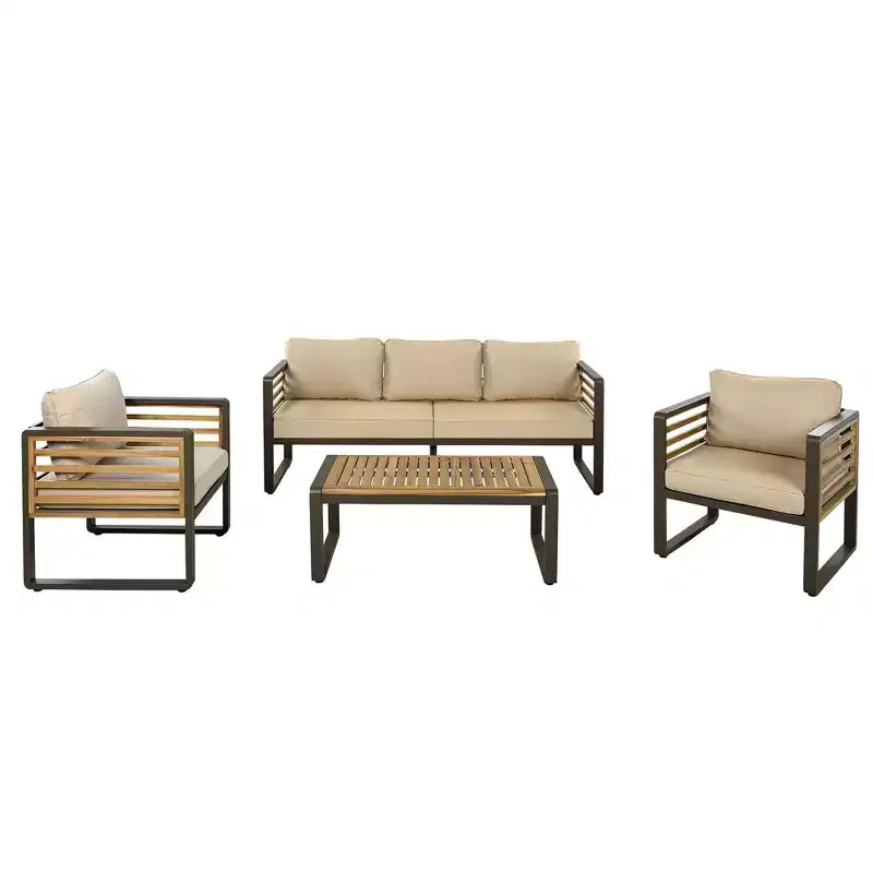 Whisen Outdoor Furniture sofa for 5 Person Conversation Set, Garden Sofa Set With Removable Cushion