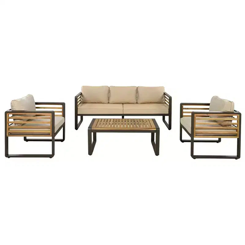 Whisen Outdoor Furniture sofa for 5 Person Conversation Set, Garden Sofa Set With Removable Cushion