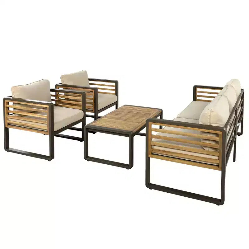 Whisen Outdoor Furniture sofa for 5 Person Conversation Set, Garden Sofa Set With Removable Cushion