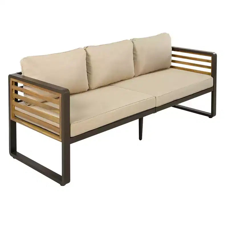 Whisen Outdoor Furniture sofa for 5 Person Conversation Set, Garden Sofa Set With Removable Cushion