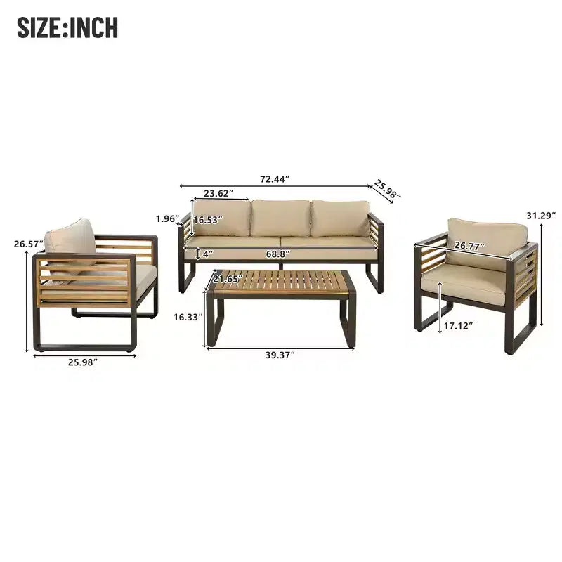 Whisen Outdoor Furniture sofa for 5 Person Conversation Set, Garden Sofa Set With Removable Cushion