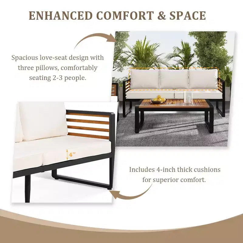 Whisen Outdoor Furniture sofa for 5 Person Conversation Set, Garden Sofa Set With Removable Cushion
