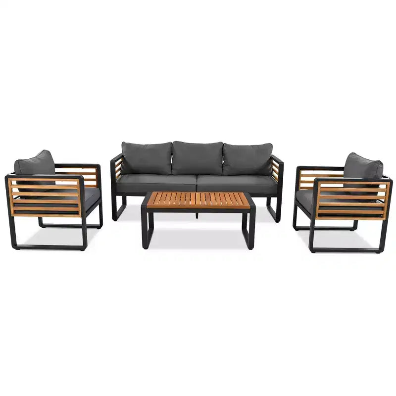 Whisen Outdoor Furniture sofa for 5 Person Conversation Set, Garden Sofa Set With Removable Cushion
