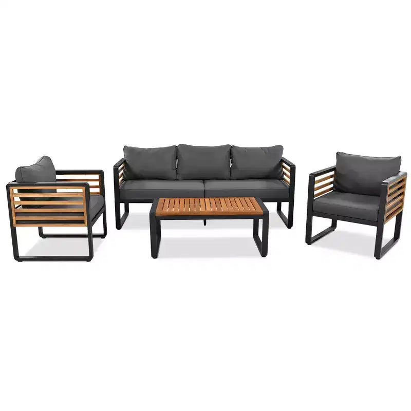 Whisen Outdoor Furniture sofa for 5 Person Conversation Set, Garden Sofa Set With Removable Cushion