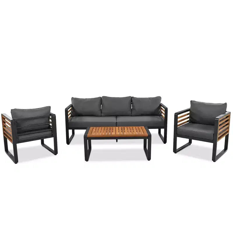 Whisen Outdoor Furniture sofa for 5 Person Conversation Set, Garden Sofa Set With Removable Cushion