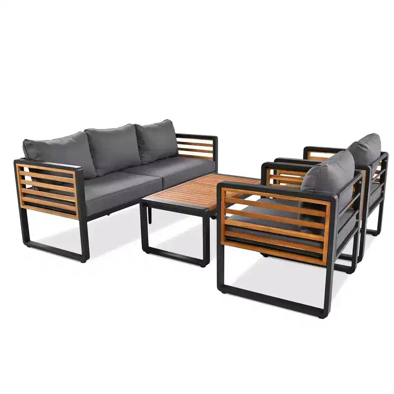Whisen Outdoor Furniture sofa for 5 Person Conversation Set, Garden Sofa Set With Removable Cushion