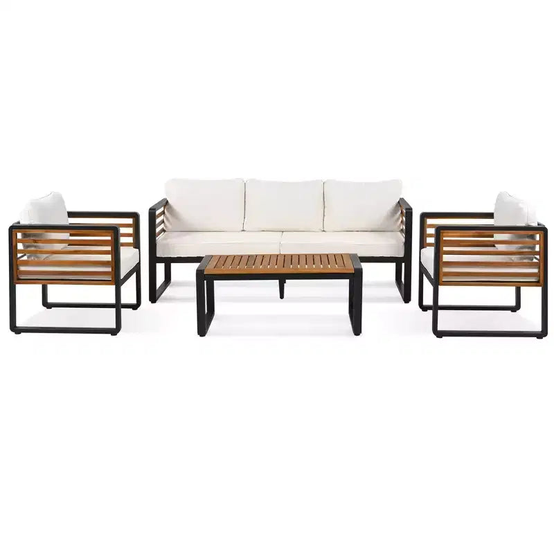 Whisen Outdoor Furniture sofa for 5 Person Conversation Set, Garden Sofa Set With Removable Cushion