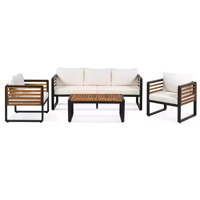 Whisen Outdoor Furniture sofa for 5 Person Conversation Set, Garden Sofa Set With Removable Cushion