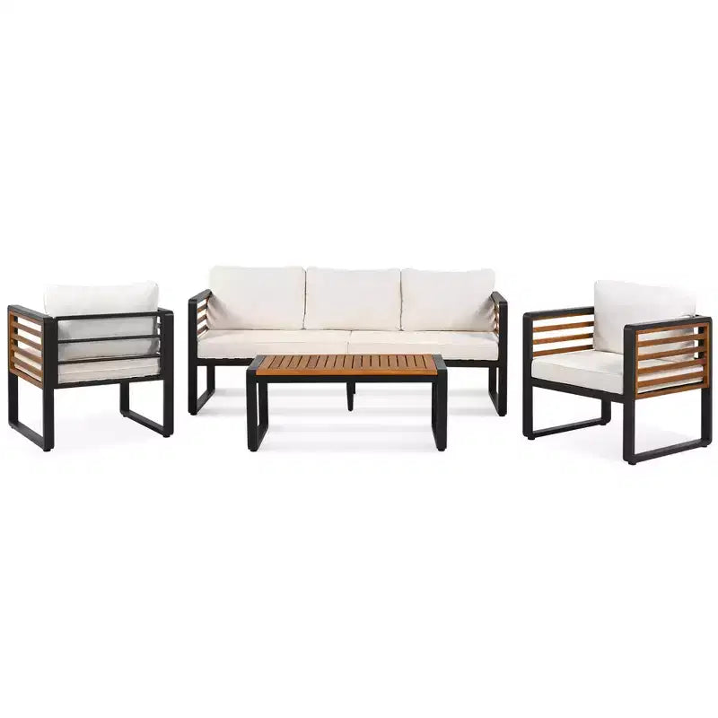 Whisen Outdoor Furniture sofa for 5 Person Conversation Set, Garden Sofa Set With Removable Cushion
