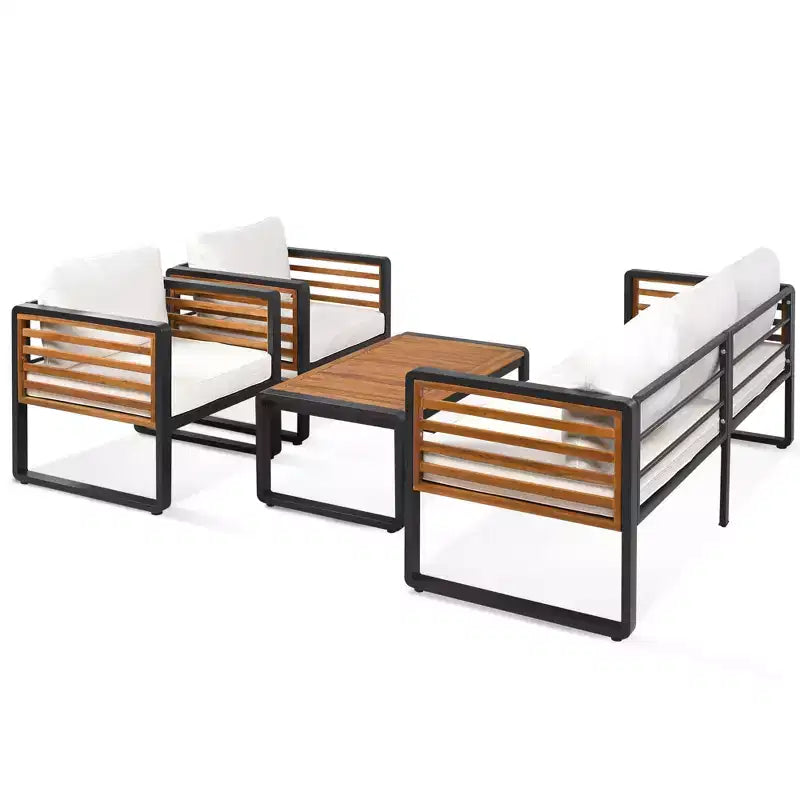 Whisen Outdoor Furniture sofa for 5 Person Conversation Set, Garden Sofa Set With Removable Cushion