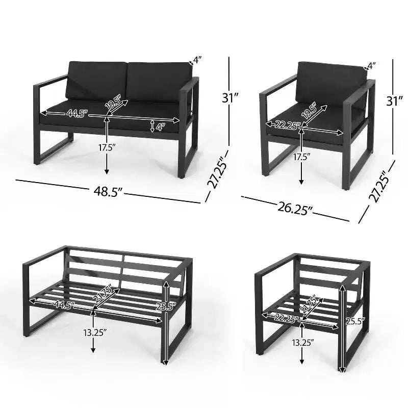 Christopher Knight Home Outdoor Aluminum 4 Seater Chat Set with Fire Pit, Gray/Brown