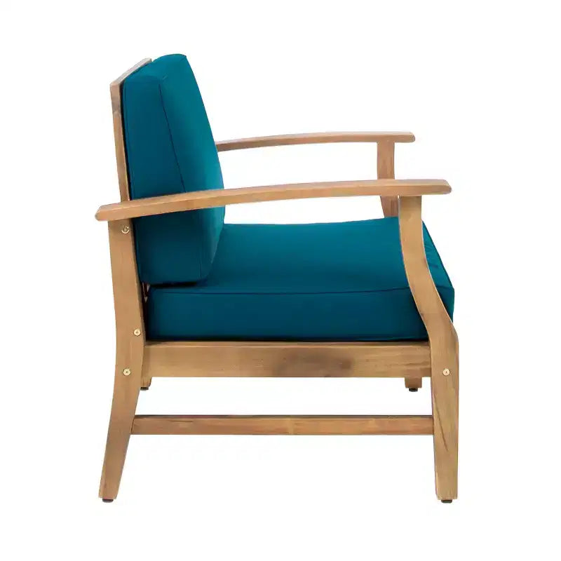 Christopher Knight Home Havana Outdoor Acacia Wood 5 Piece Club Chair and Fire Pit Set with Cushions