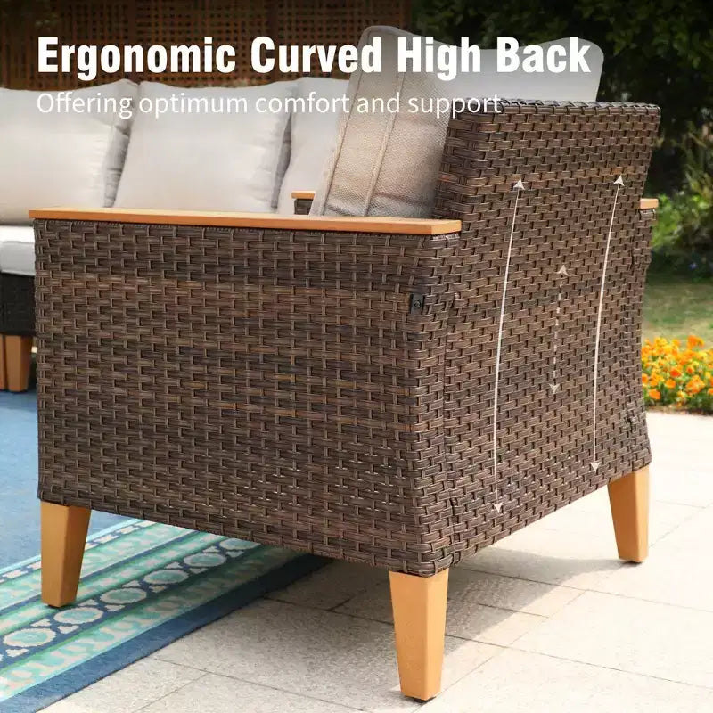 Captiva Designs 8pc Outdoor Wicker Rattan Patio Half-Moon Curved Sectional Sofa Set with Cushioned Ottoman