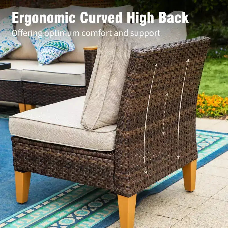 Captiva Designs 8pc Outdoor Wicker Rattan Patio Half-Moon Curved Sectional Sofa Set with Cushioned Ottoman
