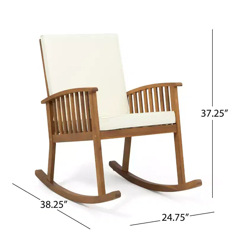 Christopher Knight Home Alabelle Outdoor Acacia Wood 3 Piece Rocking Chair Chat Set with Cushions, Brown/Cream