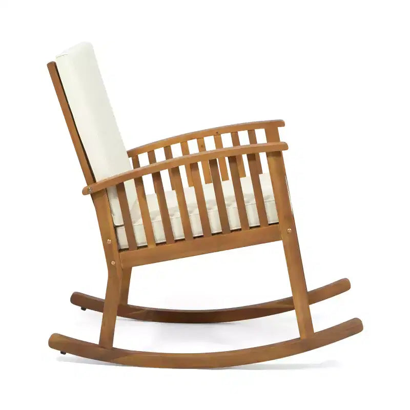 Christopher Knight Home Alabelle Outdoor Acacia Wood 3 Piece Rocking Chair Chat Set with Cushions, Brown/Cream