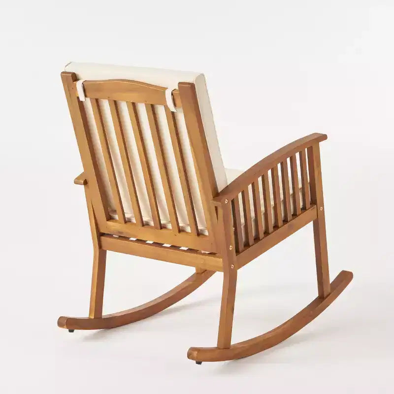 Christopher Knight Home Alabelle Outdoor Acacia Wood 3 Piece Rocking Chair Chat Set with Cushions, Brown/Cream