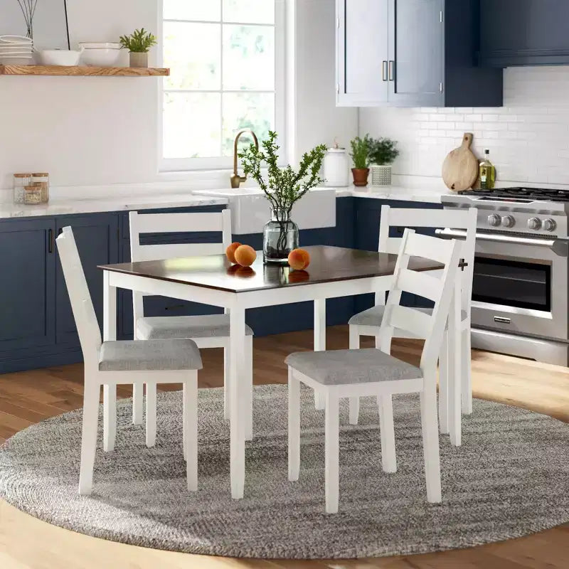 DHP Reila 5-Piece Wood Dining Room Tablex, White/Walnut