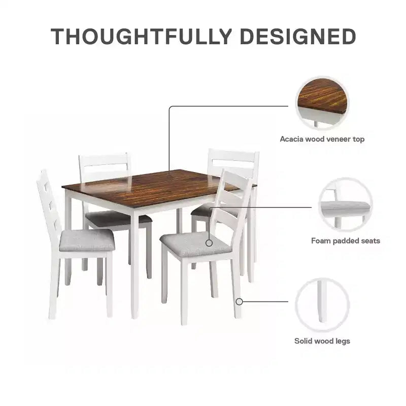 DHP Reila 5-Piece Wood Dining Room Tablex, White/Walnut