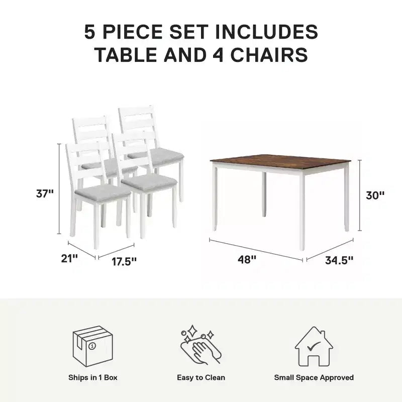 DHP Reila 5-Piece Wood Dining Room Tablex, White/Walnut