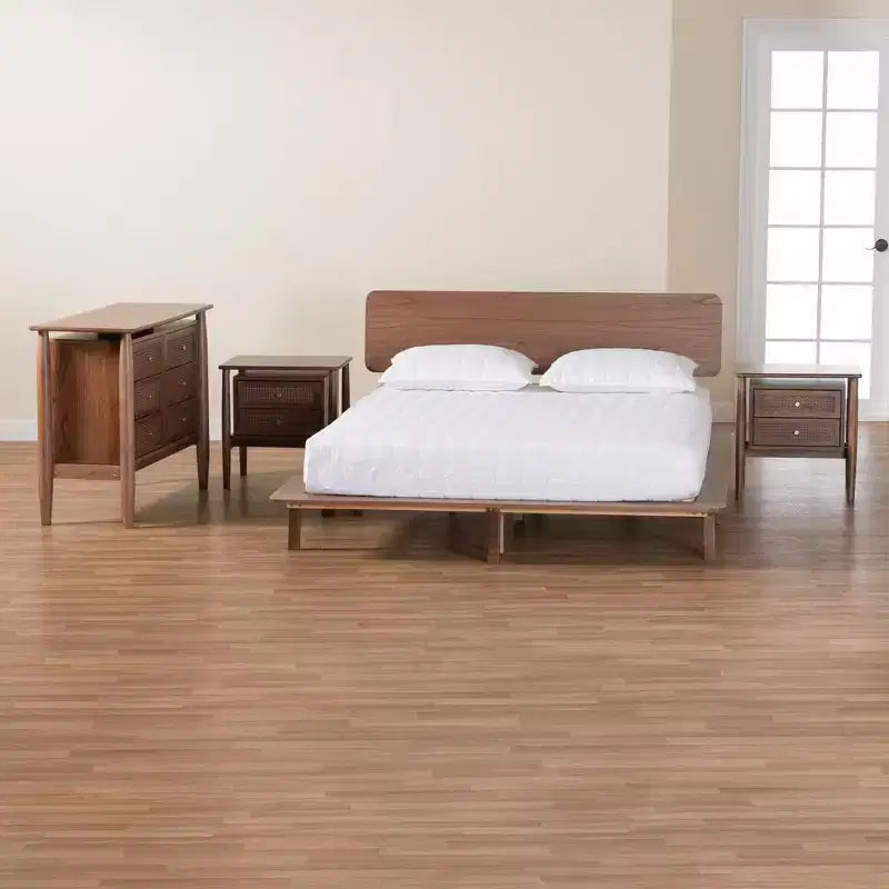 Ensemble de chambre à coucher 4 pièces Baxton Studio Alyssa style japandi en bois de noyer brun
