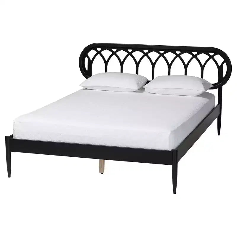 Baxton Studio Florica Art Deco Black Wood Queen 4-Piece Bedroom Set with Two Nightstands