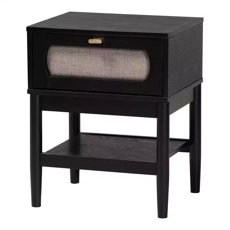 Baxton Studio Florica Art Deco Black Wood Queen 4-Piece Bedroom Set with Two Nightstands