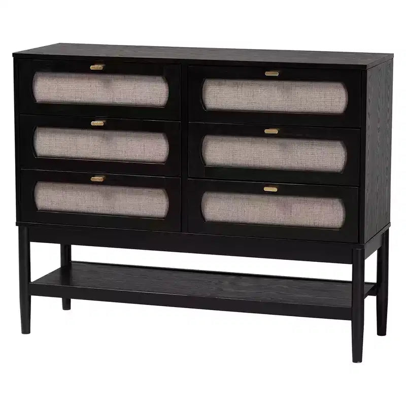 Baxton Studio Florica Art Deco Black Wood Queen 4-Piece Bedroom Set with Two Nightstands