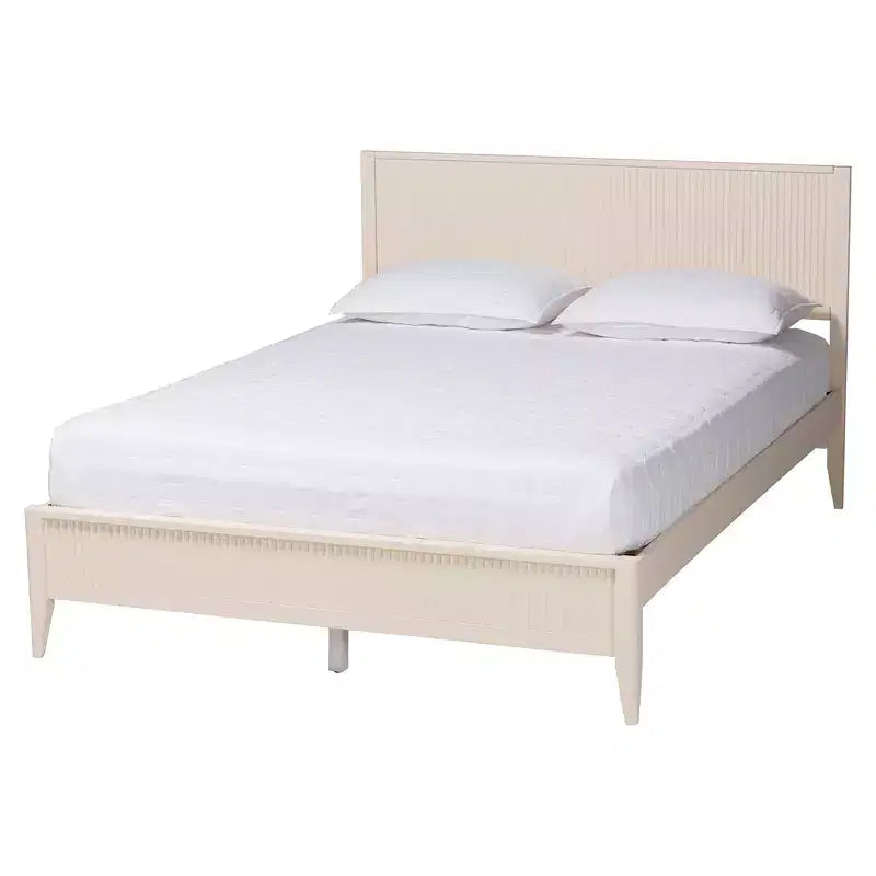Baxton Studio Primrose Mid-Century Ivory Fluted Wood 4-Piece Bedroom Set