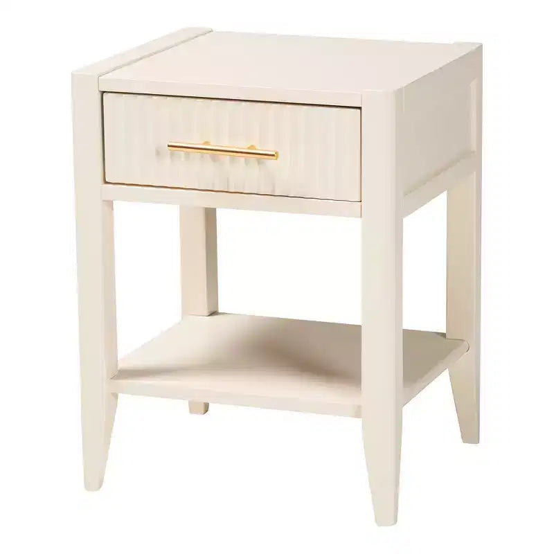 Baxton Studio Primrose Mid-Century Ivory Fluted Wood 4-Piece Bedroom Set