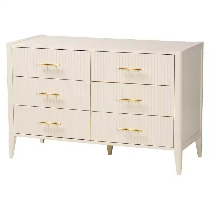 Baxton Studio Primrose Mid-Century Ivory Fluted Wood 4-Piece Bedroom Set