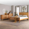 Baxton Studio Jenn Golden Brown Wood Japandi 4-Piece Queen Size Bedroom Set with Distressed-Finished Rattan