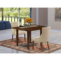 HomeStock 3 Piece Kitchen Table & Chairs Set Mahogany Linen Fabric Parsons Style