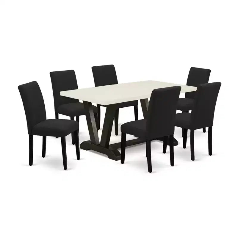 HomeStock 7 Piece Multi-Color Linen Fabric Parsons Dining Set