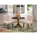 HomeStock Round Dinette Set Small Spaces Fabric Chairs Antique Walnut